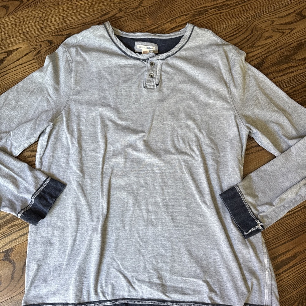 Carbon2Cobalt Gray Long Sleeve Henley Shirt Men's Large Cotton
